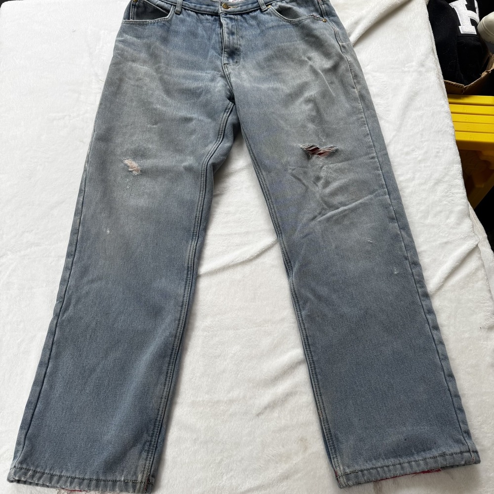 American Sports Apparel Jeans Mens 36x34 Blue Denim Red Lined Distressed Relaxed